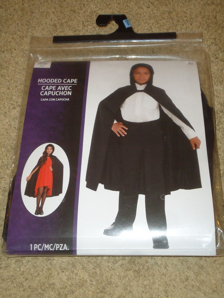 Costume, Unisex, Black Full Length Hooded Cape, Child fits most, NIP