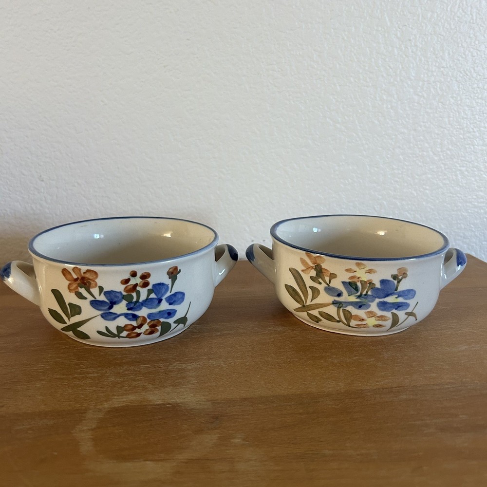 Vintage Soup Bowls ChiJiang China Set of 2 Hand Painted - Blue floral