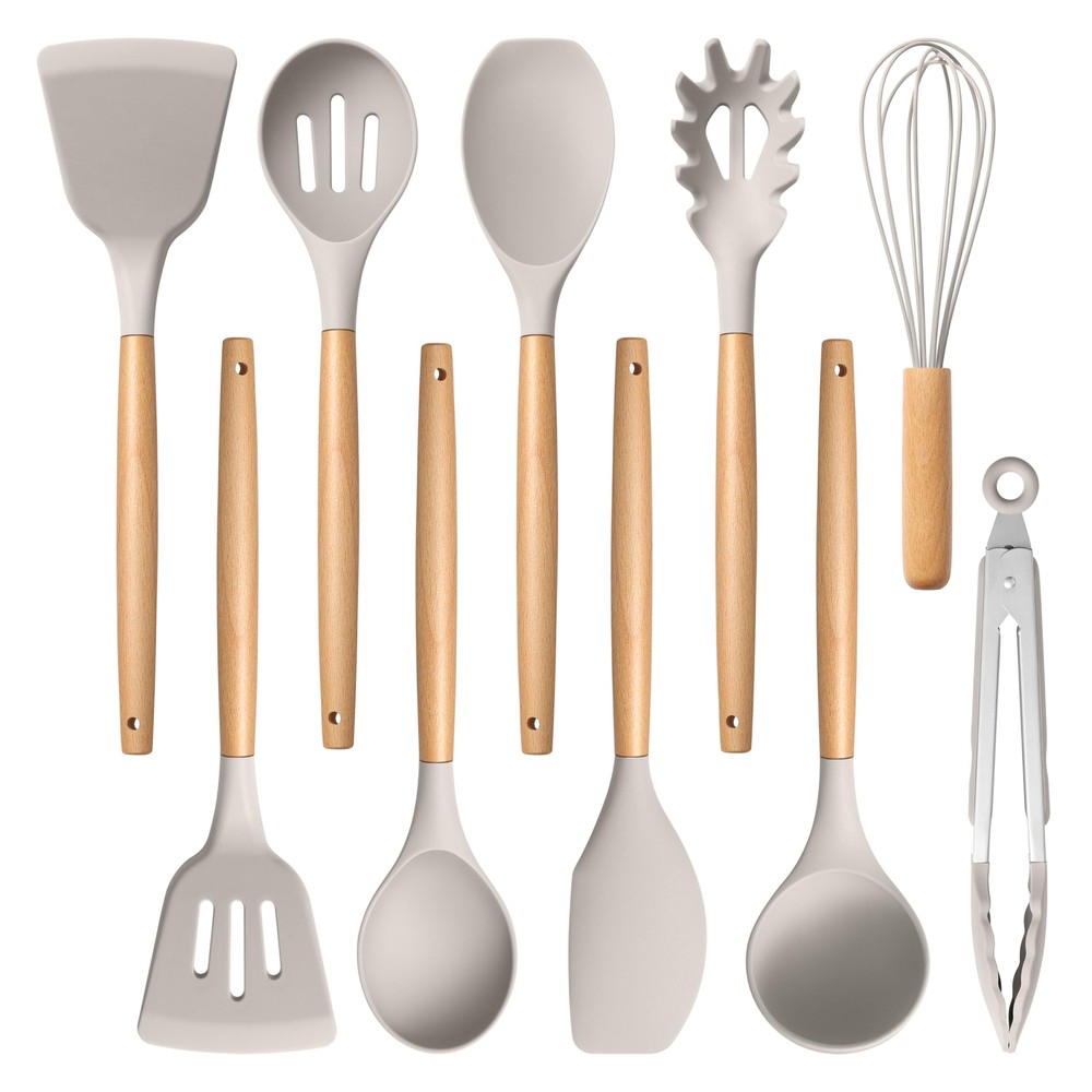 Silicone Cooking Utensils Set, 10-Piece Heat Resistant Kitchen Utensils Set w...