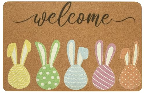 Easter Welcome Doormat - Non-Slip Coir Spring Bunny Indoor Outdoor Entrance Mat for Festive Decor