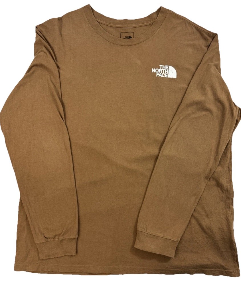 The North Face Long Sleeve Logo T Shirt Mens XXL Tan Never Stop Exploring