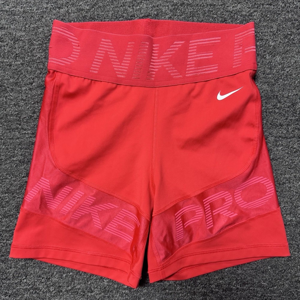 Women’s Nike Pro Sculpt Red Athletic High Waisted Tight Gym Biker Shorts Sz S