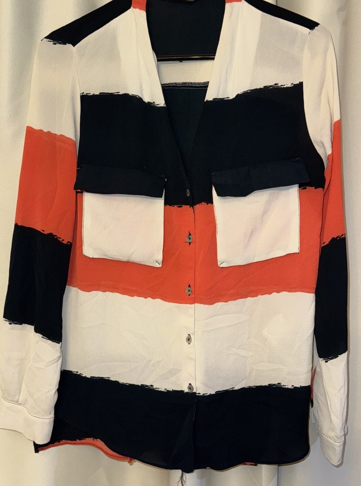 Zara Basic Collection Stripe Blouse Medium long sleeve button front