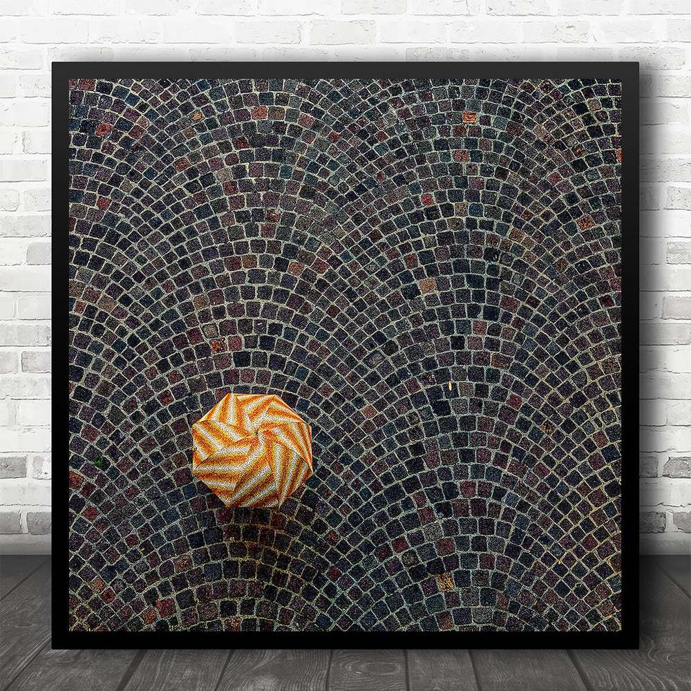 Street Abstract Umbrella Aerial Pattern Cobblestones Cobblestone Wall Art Print