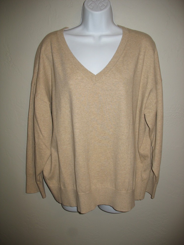 Old Navy Pullover Sweater XL V-Neck Beige Oatmeal Lightweight Womens