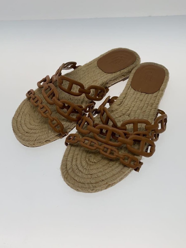HERMES Ancone Espadrille Sandals Brown Leather Chaine d'Ancre EU 34 Pre-Owned