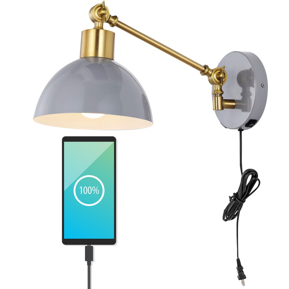 Jonathan Y JYL1301 Lisa 9-Inch Grey LED Plug-In Wall Sconce Light