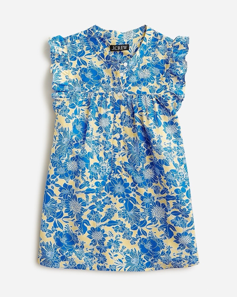 J Crew Blue Floral Ruffle Trim Sleeveless Top Cottagecore Blouse Small