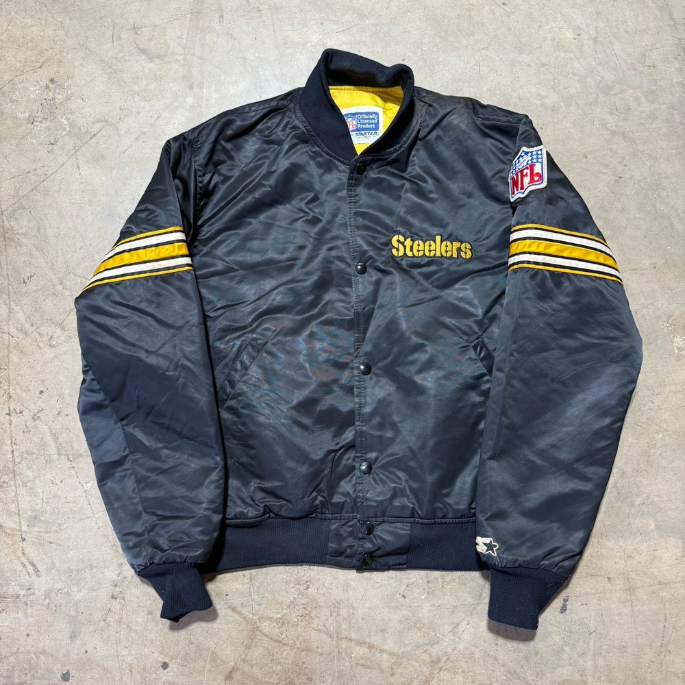 Vintage 90s Pittsburgh Steelers Satin Starter Bomber Jacket Medium Rare Sideline Coat