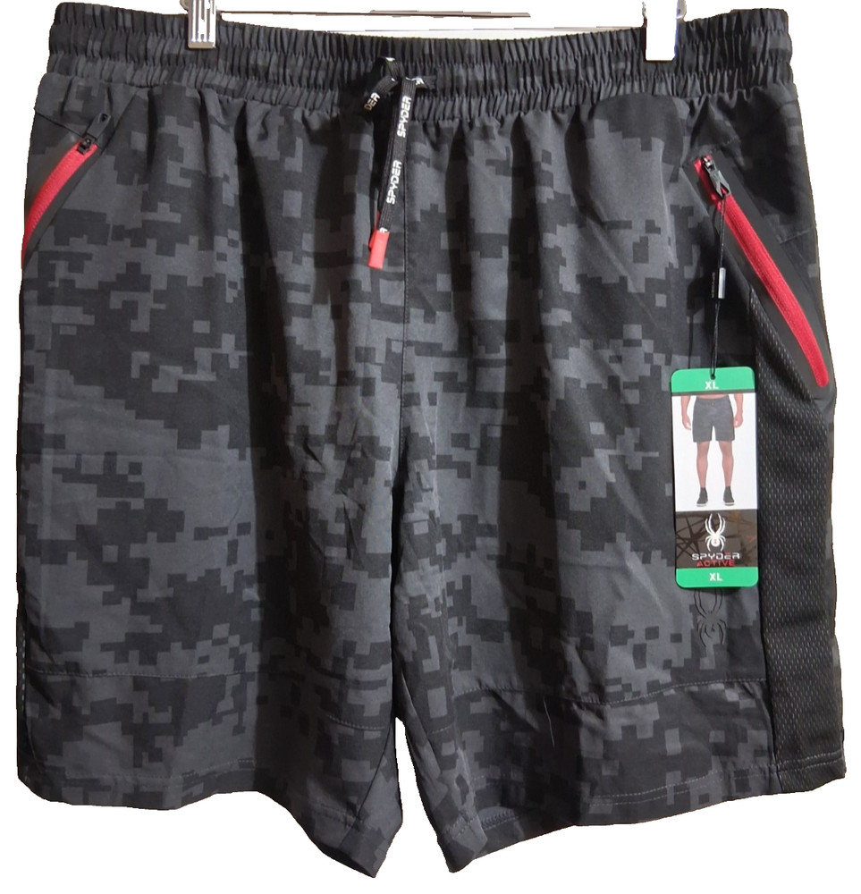 Spyder Active Men’s Woven Athletic Shorts Digital Camo Black Size XL NWT