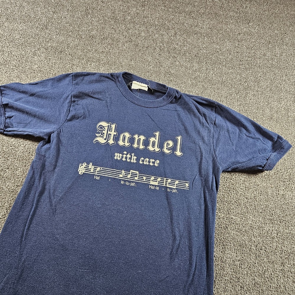 Vintage Music 70s T-shirt Handel With Car Blue 70s Size Medium