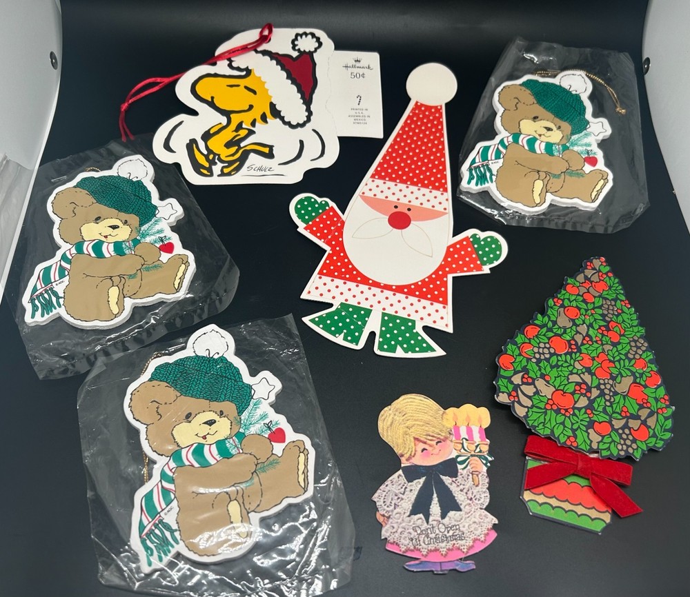 Vintage Lot of 7 Used Christmas Cards & Paper Ornaments