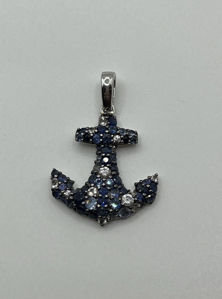 Effy 925 Sterling Silver Blue Sapphire Anchor Pendant Necklace