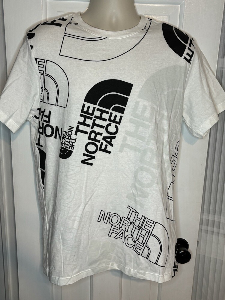 Men's The North Face All Over Print Logo Graphic Tee Shirt White Size Medium