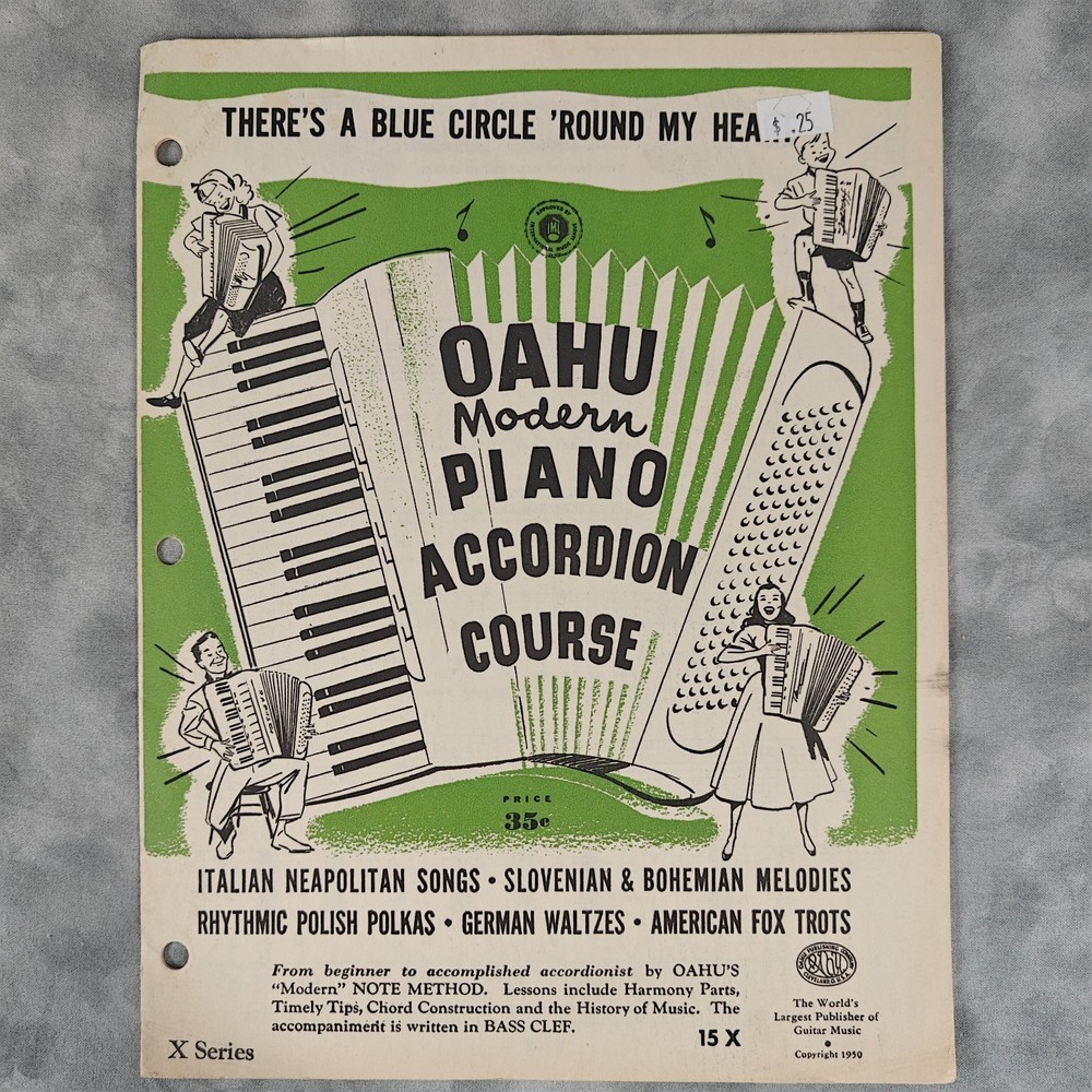 1950 Oahu Modern Piano Accordion Course 15X X Series Vintage Sheet Music Booklet