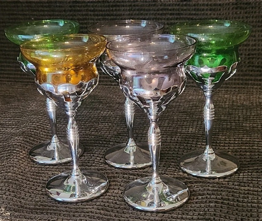 Set of 6 ART DECO FARBER BROTHERS KROME KRAFT Goblets Cocktail Liquer Wine Glass