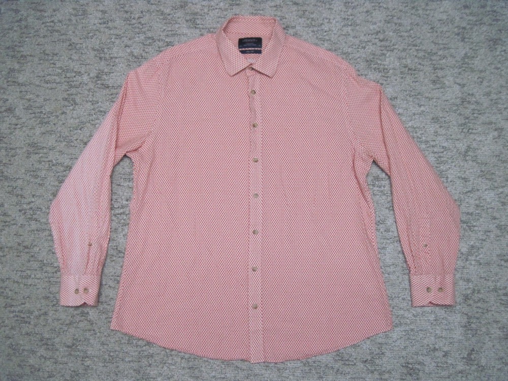 Charles Tyrwhitt Men XL Weekend Button Up Slim Fit Shirt Orange White - Flawed