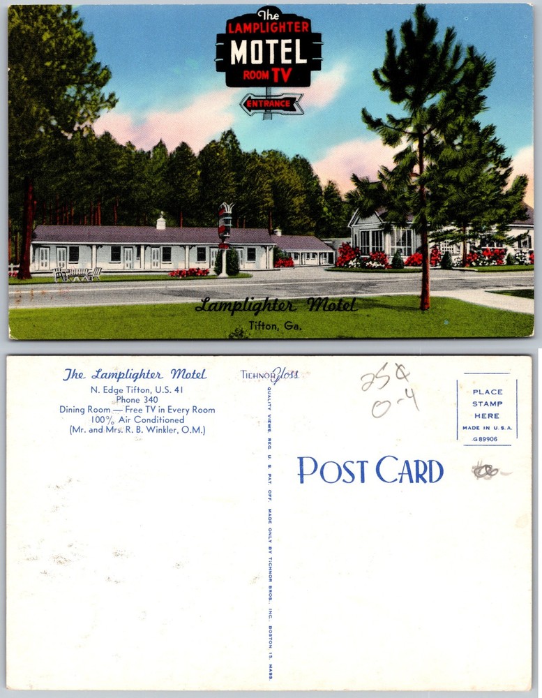 Lamplighter Motel Tifton Georgia Postcard