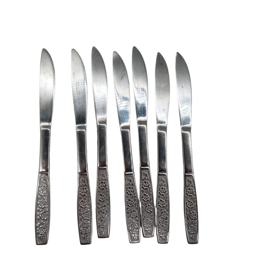 Customcraft Stainless Steel Knives Flatware CUS10 Roses Pattern  Pieces Lot Of 7
