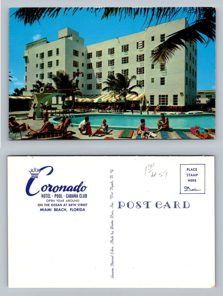 Miami Beach, FL-Florida, Coronado Hotel Cabana Club Oceanfront Vintage Postcard