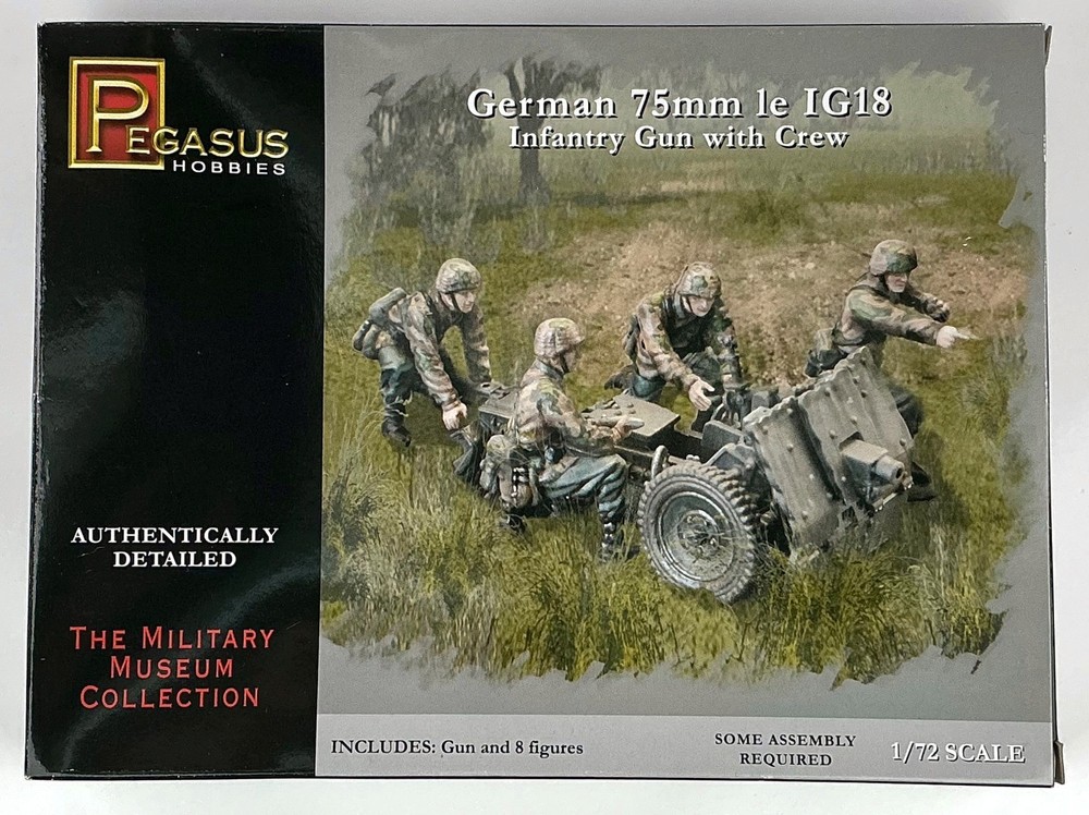 Pegasus 7510 WWII German 75mm le.IG. 18 Infantry Gun & Crew 1/72 Scale Model Kit