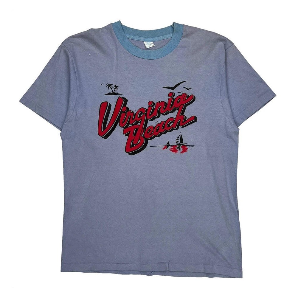 Single Stitch Virginia Beach Unbranded Graphic T-Shirt - Large Blue Cotton
