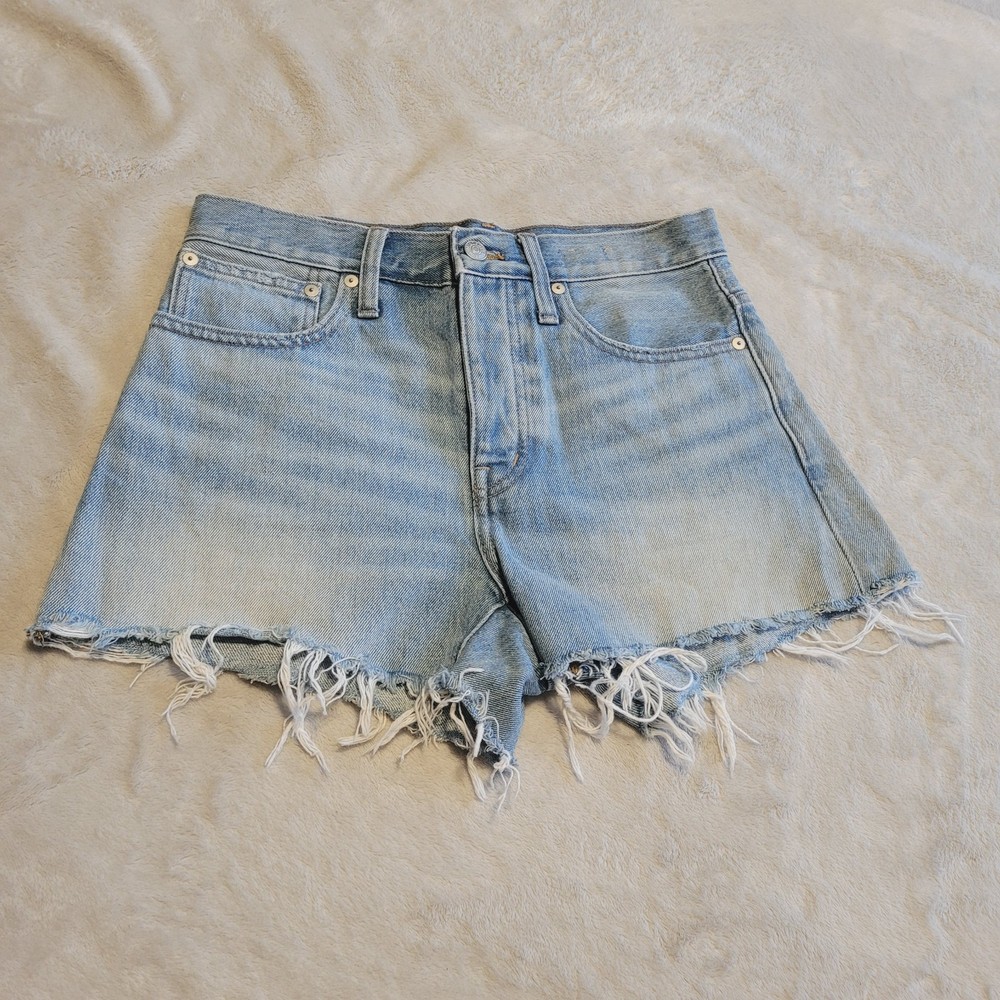 Madewell Relaxed Denim Shorts Womens Size 24 Cut Off Button Fly Blue Denim Fray