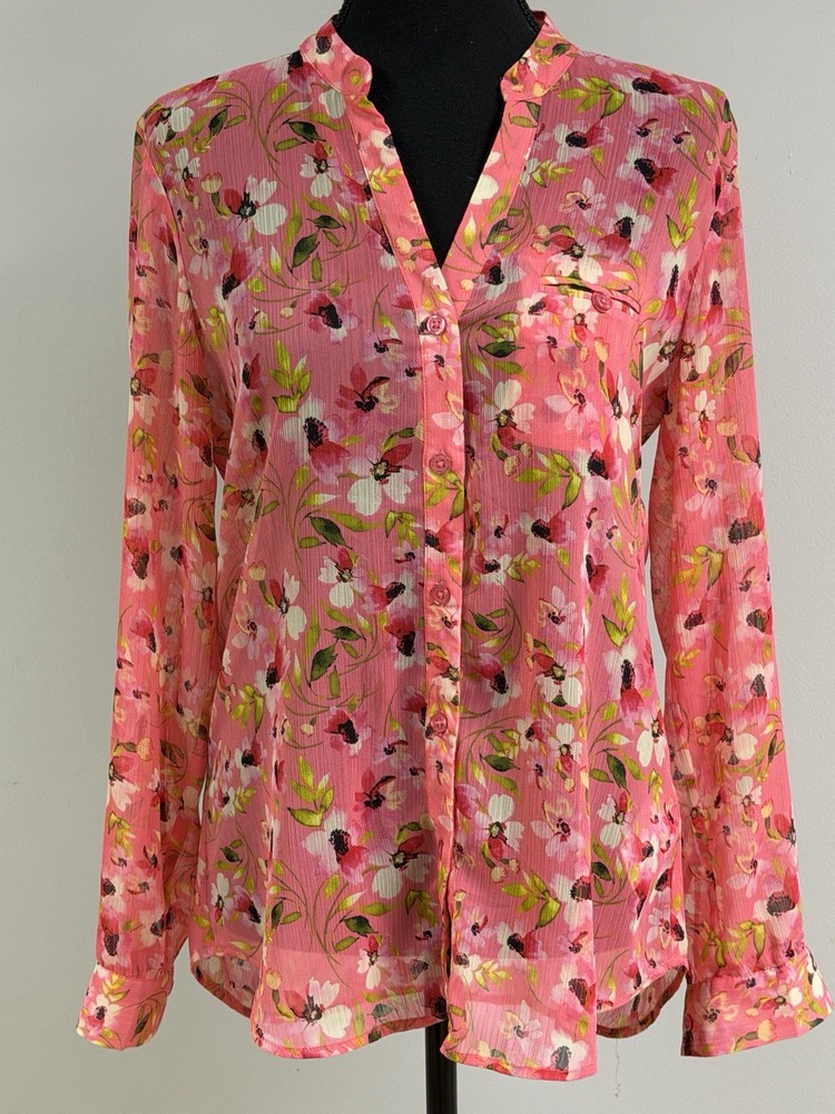 Kut From The Kloth Women’s Button Down Sheer Blouse Top Floral Pink Size S