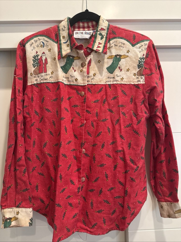 Vintage Women’s On The Verge Christmas Button-Up With Shoulder Pads Size Small