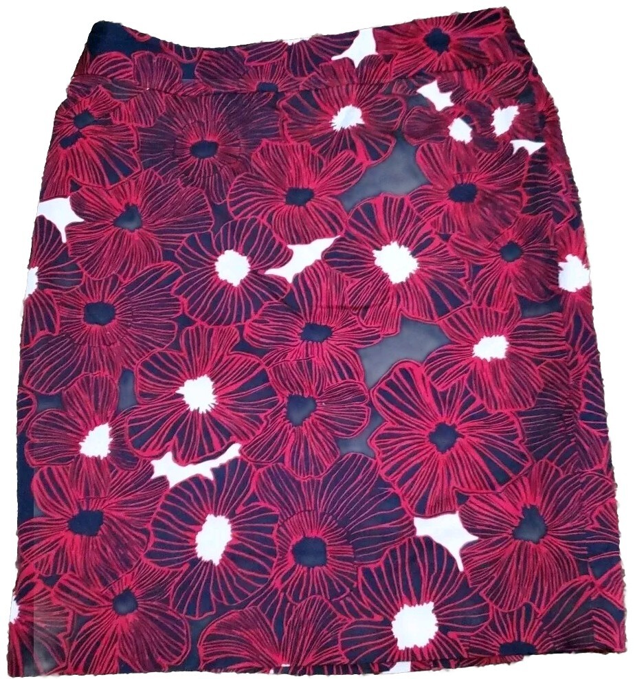 Charter Club Pencil Skirt Women's Size 14 Denim Tummy Control Blue Pink Flowers