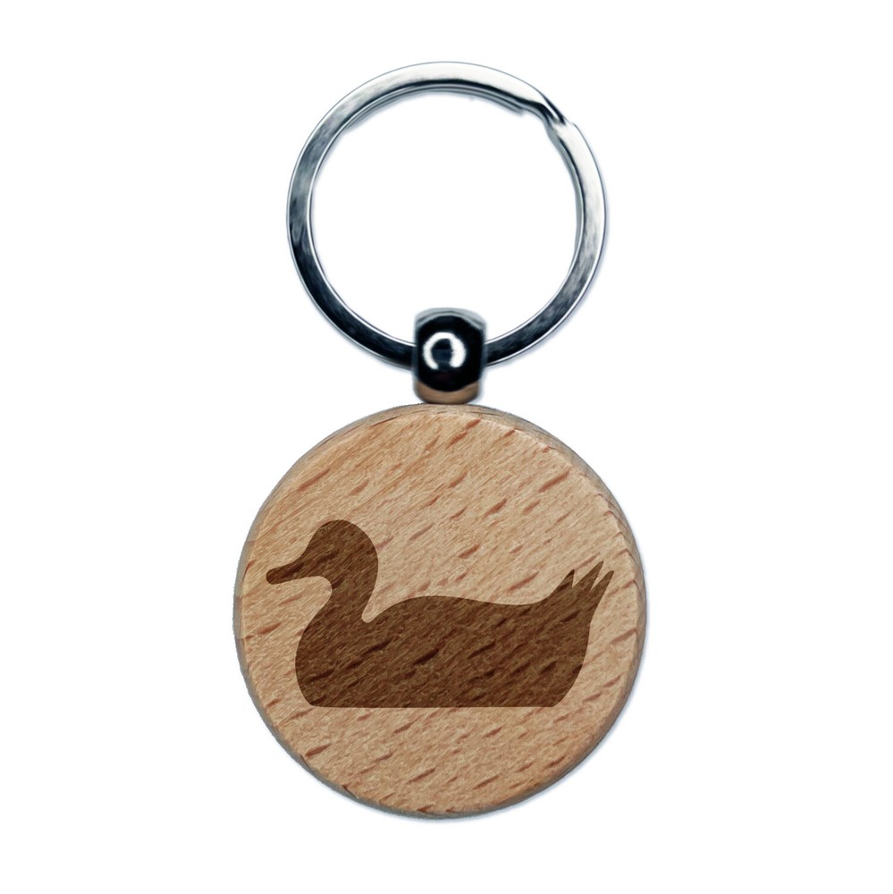 Dije de etiqueta para llavero redondo de madera maciza grabada de pato