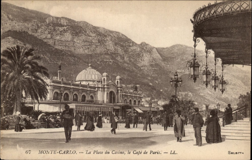 Monte Carlo Place du Casino Cafe de Paris vintage postcard s499