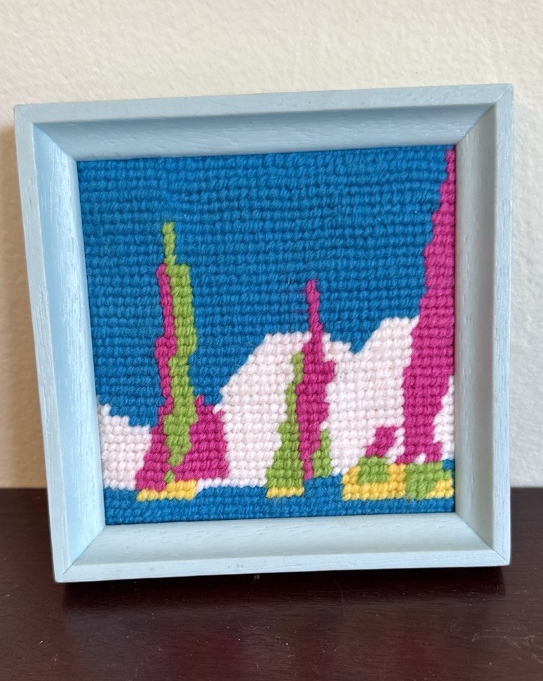Abstract Seaside Needlepoint Framed Art in Vibrant Bright Colors-image