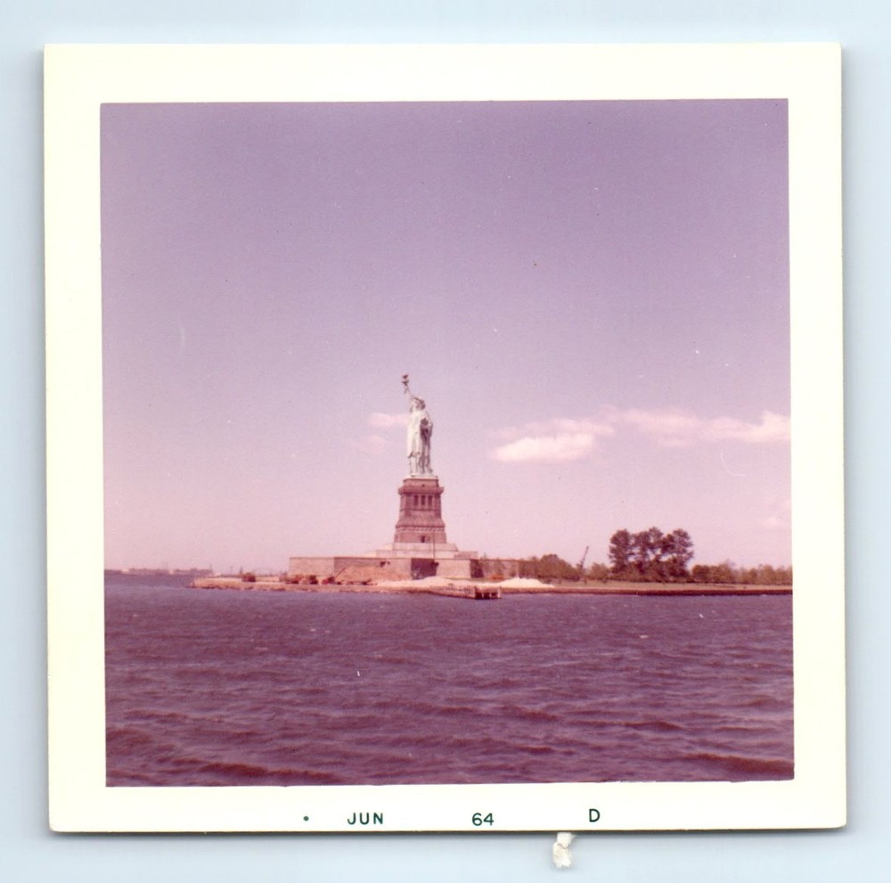 Old Vintage Square Color Photo LANDSCAPE ELLIS ISLAND STATUE OF LIBERTY 1964