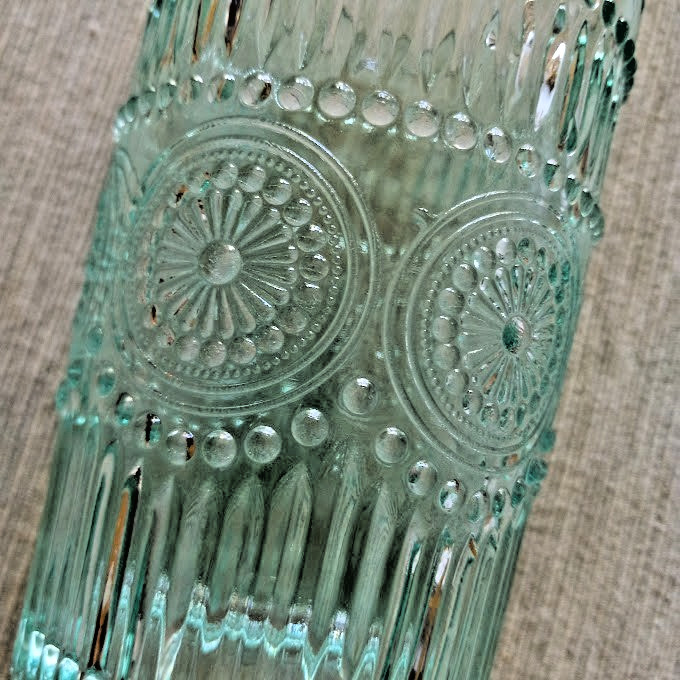 Pioneer Woman Adeline 12-Ounce Footed Teal Glass Tall Tumbler Set/2