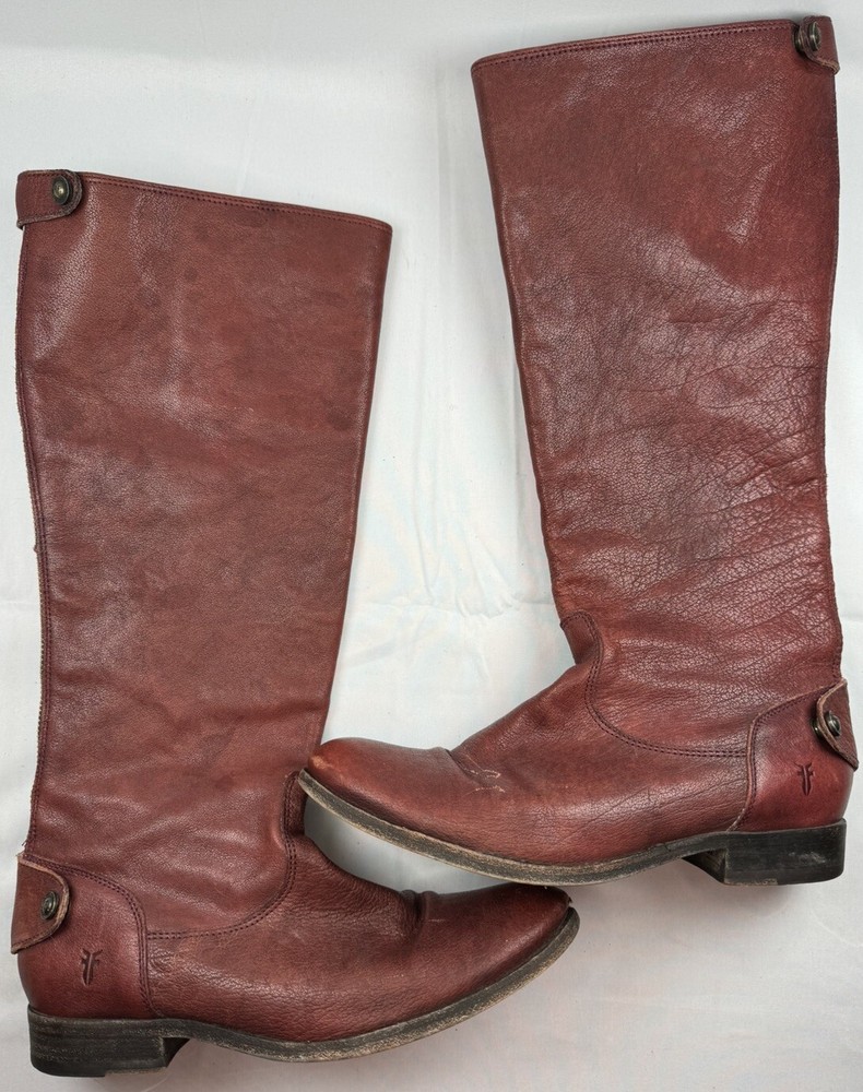Frye Tall Brown Leather Riding Boots Melissa Button Back Zip Womens 8B 76430-10