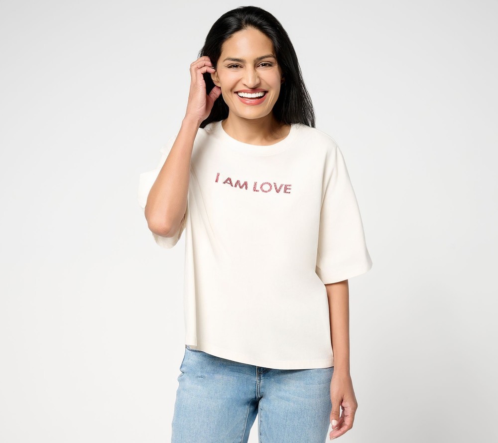 Peace Love World Women's Top Sz XL Boheme Sueded Cotton Graphic Tee White