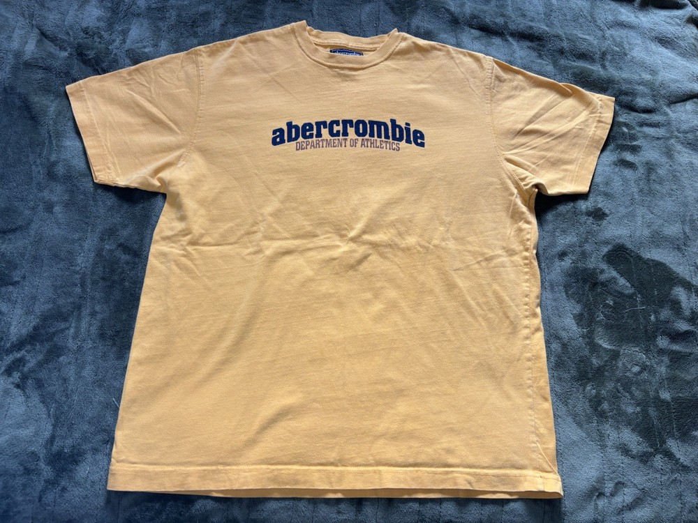 Abercrombie Department Of Athletics Shirt Mens XL Yellow Spell Out Vintage Y2K