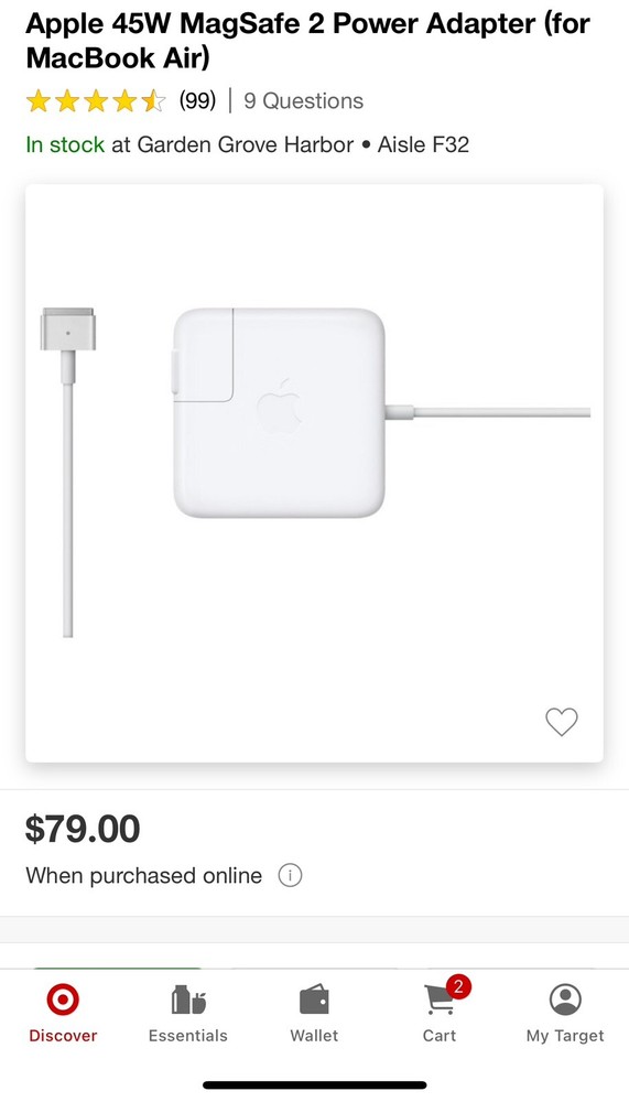 Apple Magsafe 2 45W Power Adapter - MD592LL/A