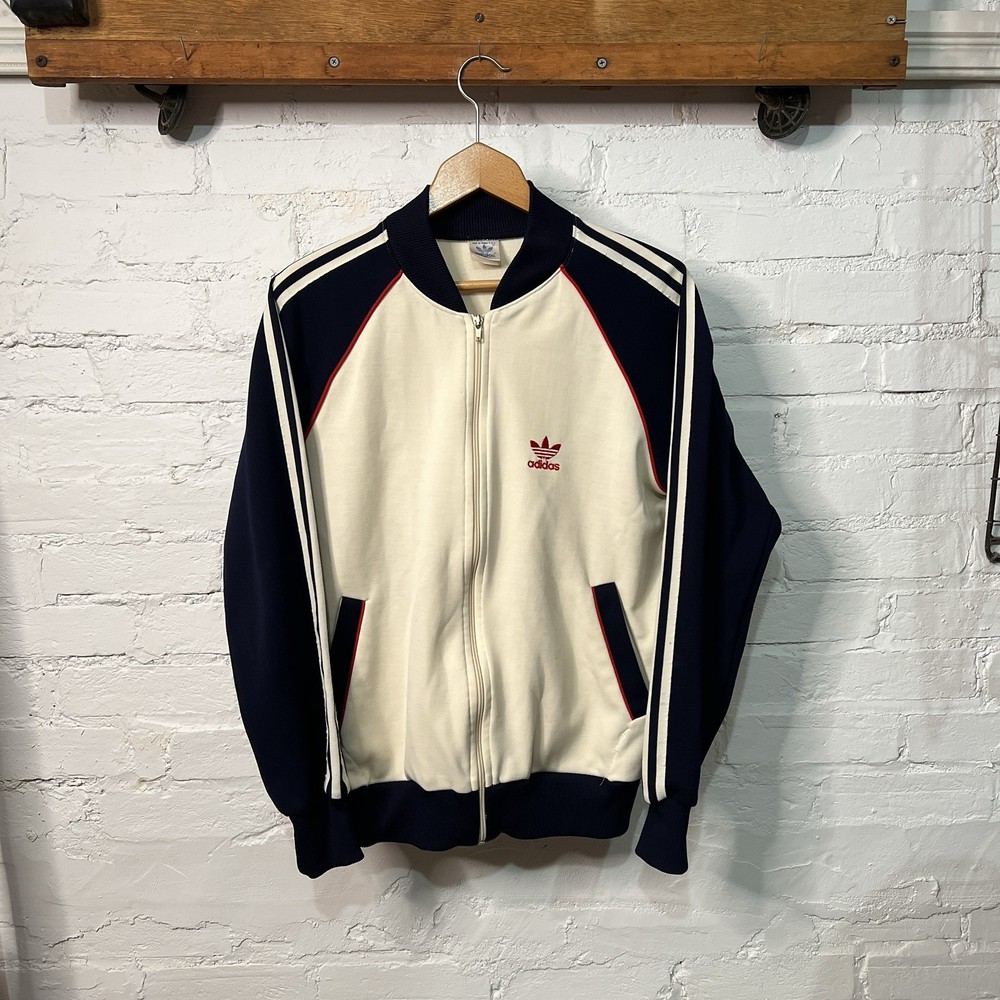 Vintage 80s Adidas Track Jacket Made In Taiwan Medium Embroidered Trefoil 21x26
