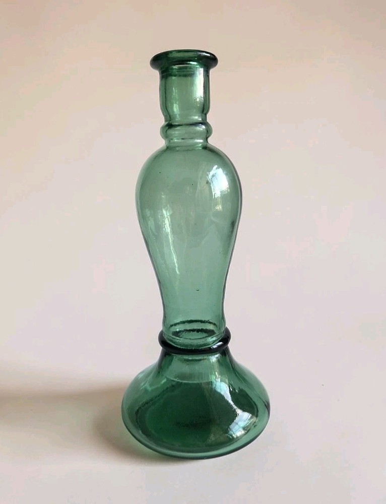 Vintage Emerald Green Art Glass Vase MCM Style Flared Base Bud Vase 10”