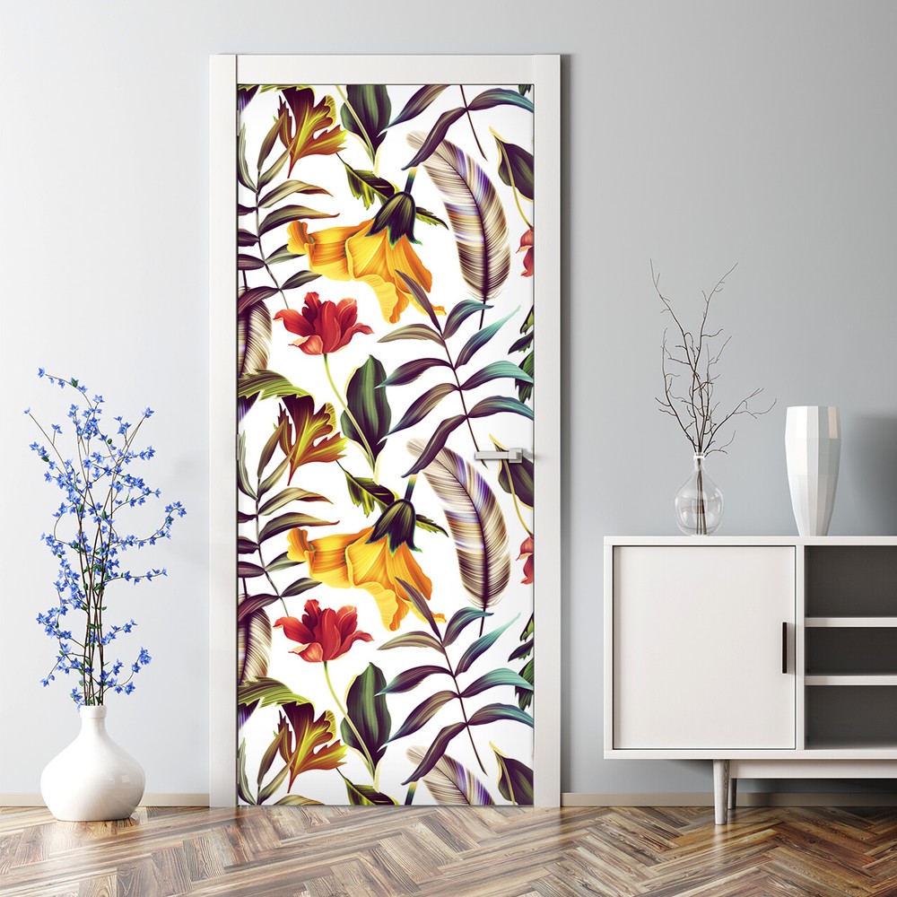 Tropical Plants Floral Colorful removable Door sticker self adhesive Watercolour