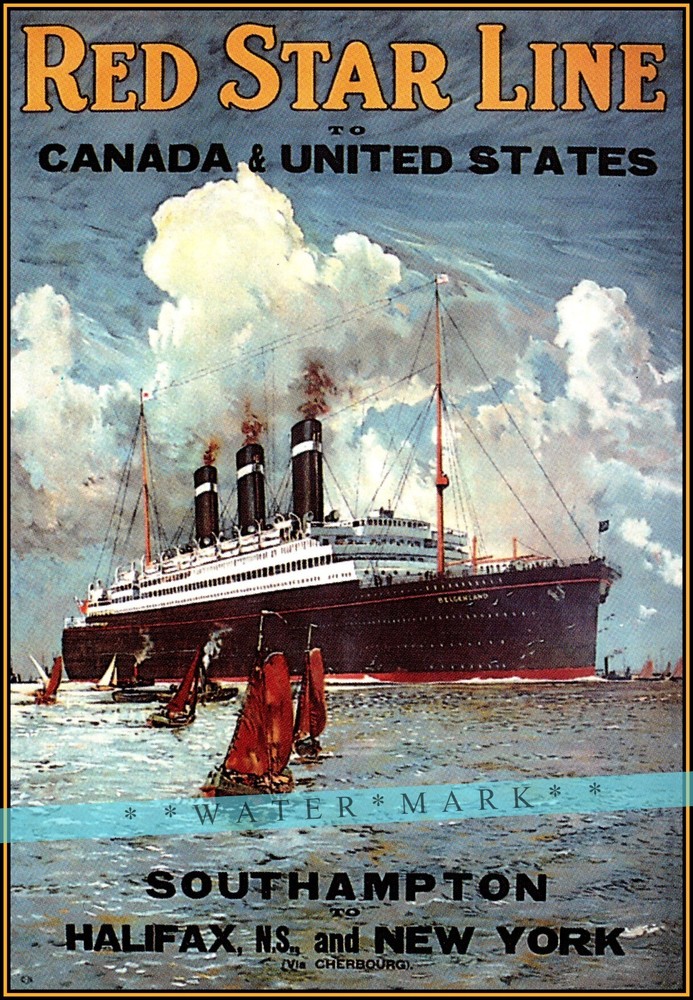 Red Star Line 1930 Ship Halifax Canada NY Vintage Poster Print Retro Style Art