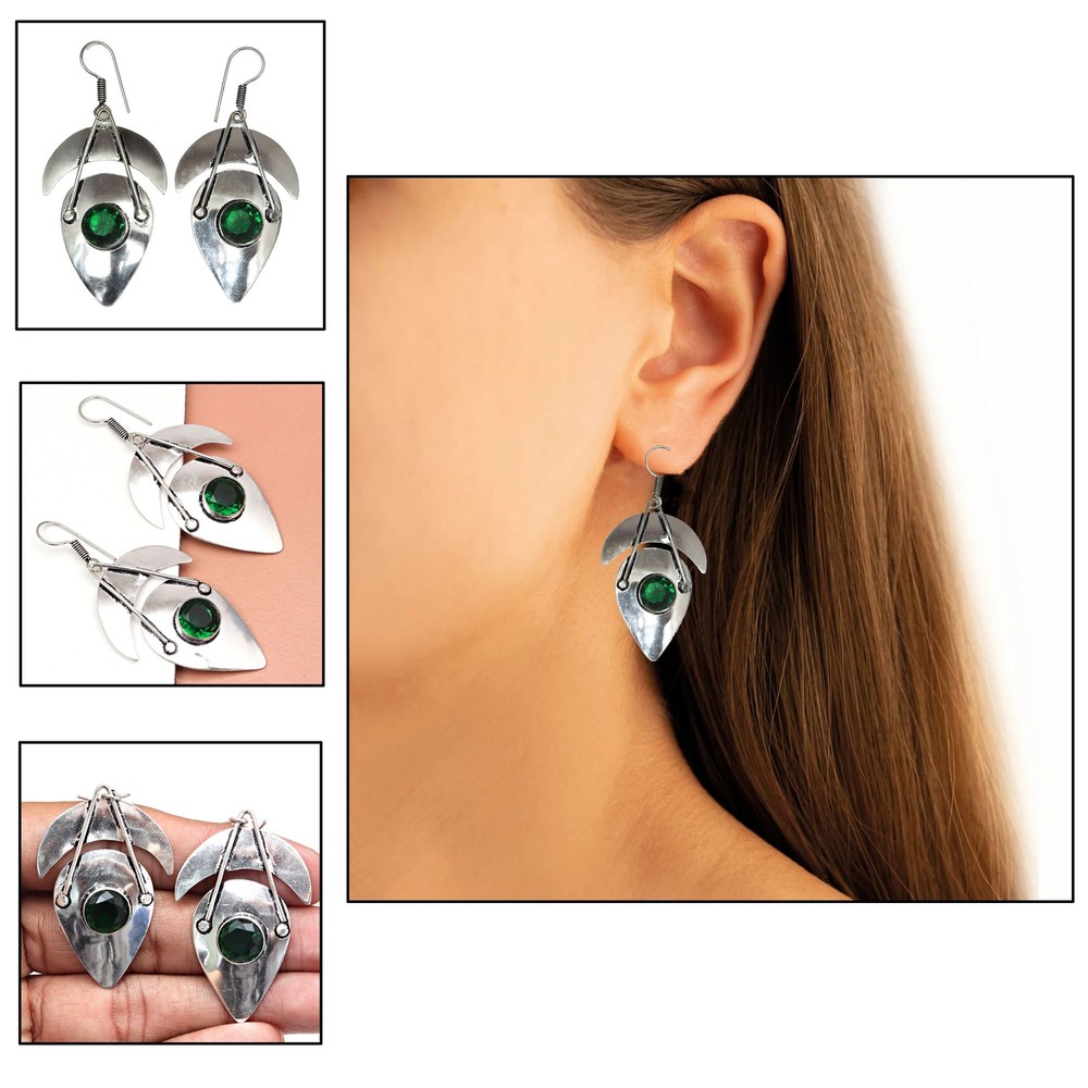 925 Sterling Silver Handmade Emerald Gemstone Earrings