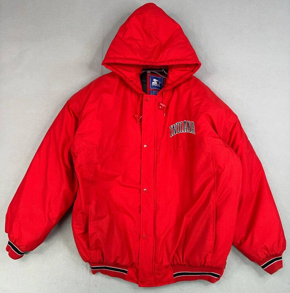Vintage Indiana Hoosiers Jacket Mens XXL Red Starter Full Zip Hooded Puffer Coat