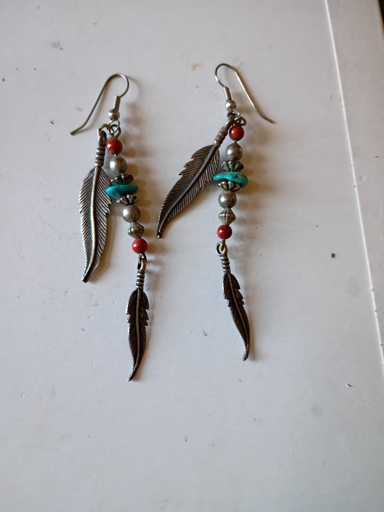 Vintage Silver And Turquoise 925 Sterling Silver Dangle Earrings