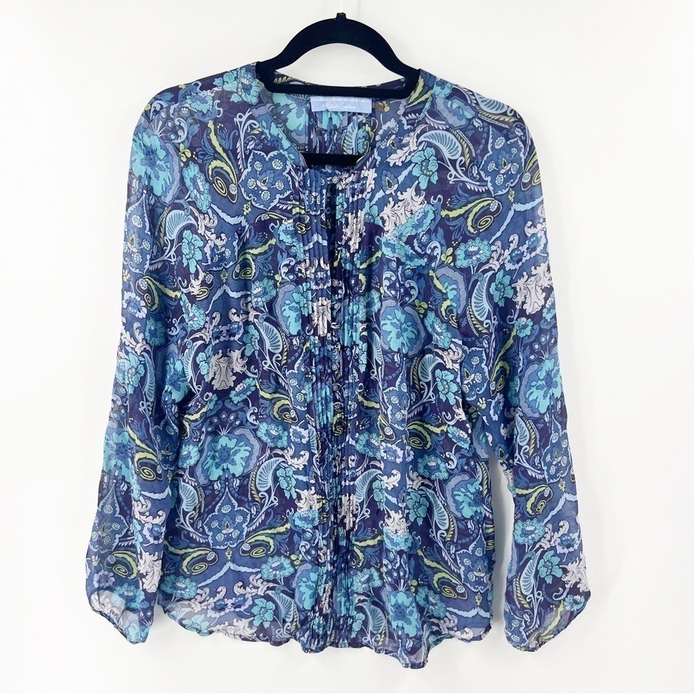 ✅ Robert Graham Silk Button Up Paisley Top MEDIUM PURPLE BLUE