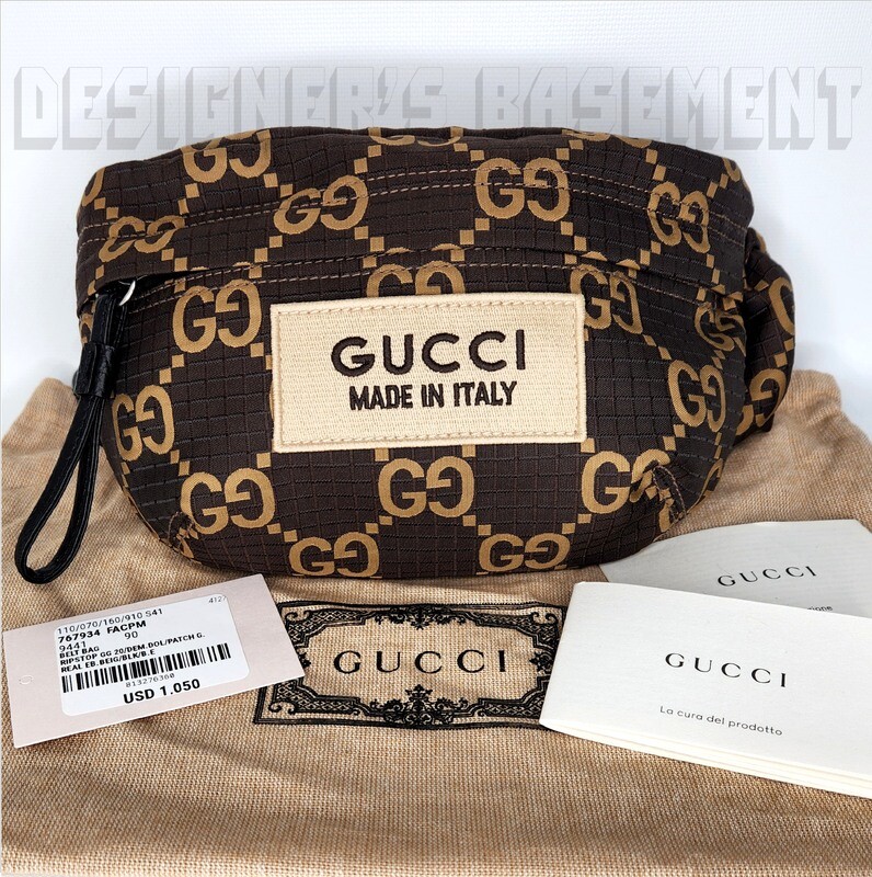 GUCCI beige brown RIPSTOP nylon GG zip crossbody waist fanny belt bum bag  