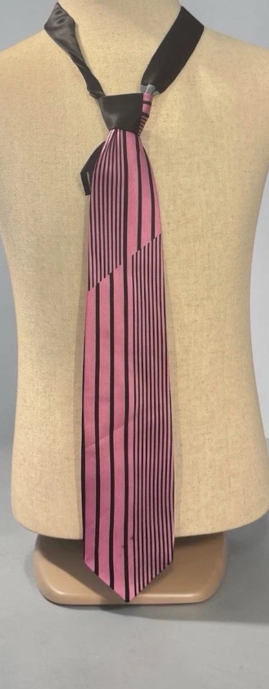 Steven Land 100% Silk Pink Black Geometric Stripe Men’s Neck Tie