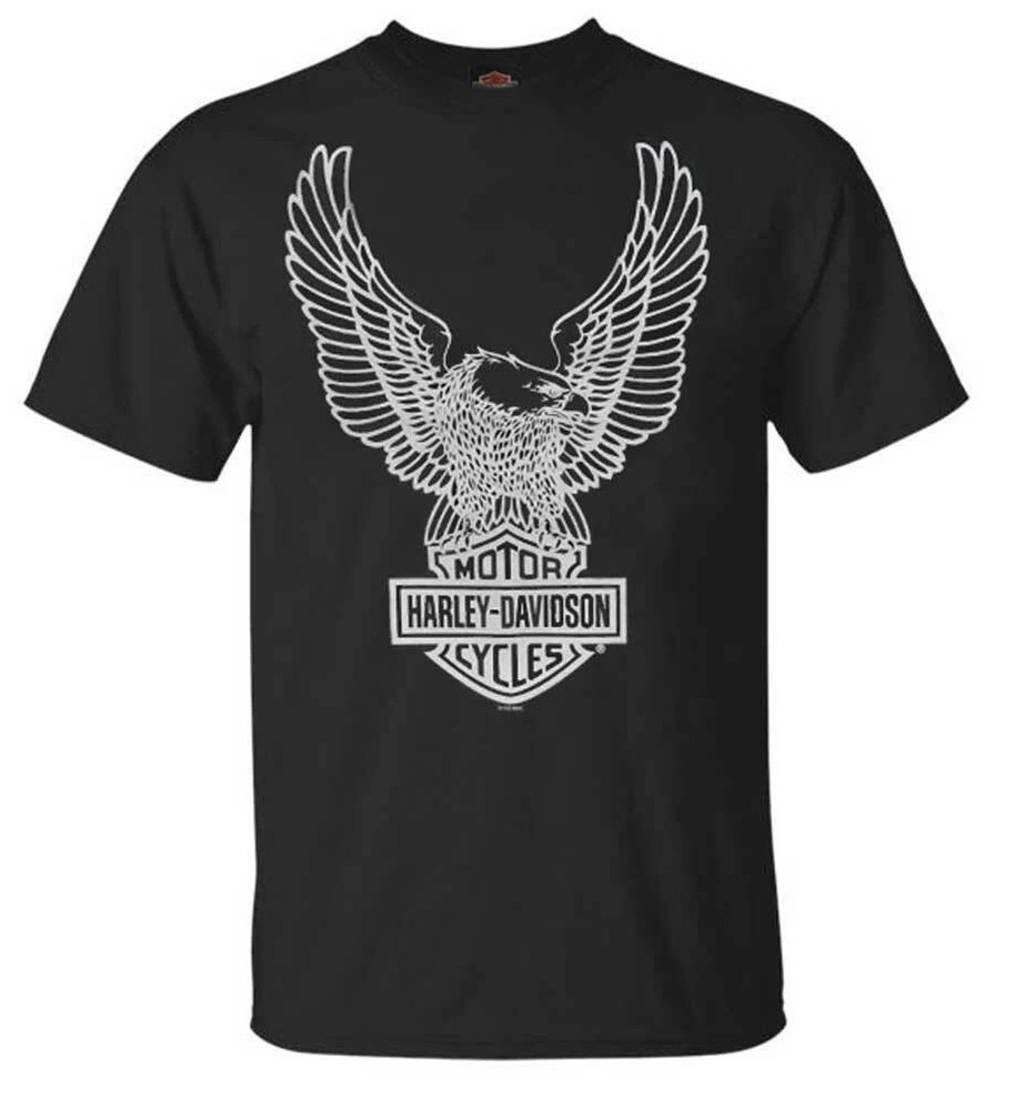 Harley-Davidson Men's T-Shirt Eagle Graphic Short Sleeve Tee Black Tee Reprint